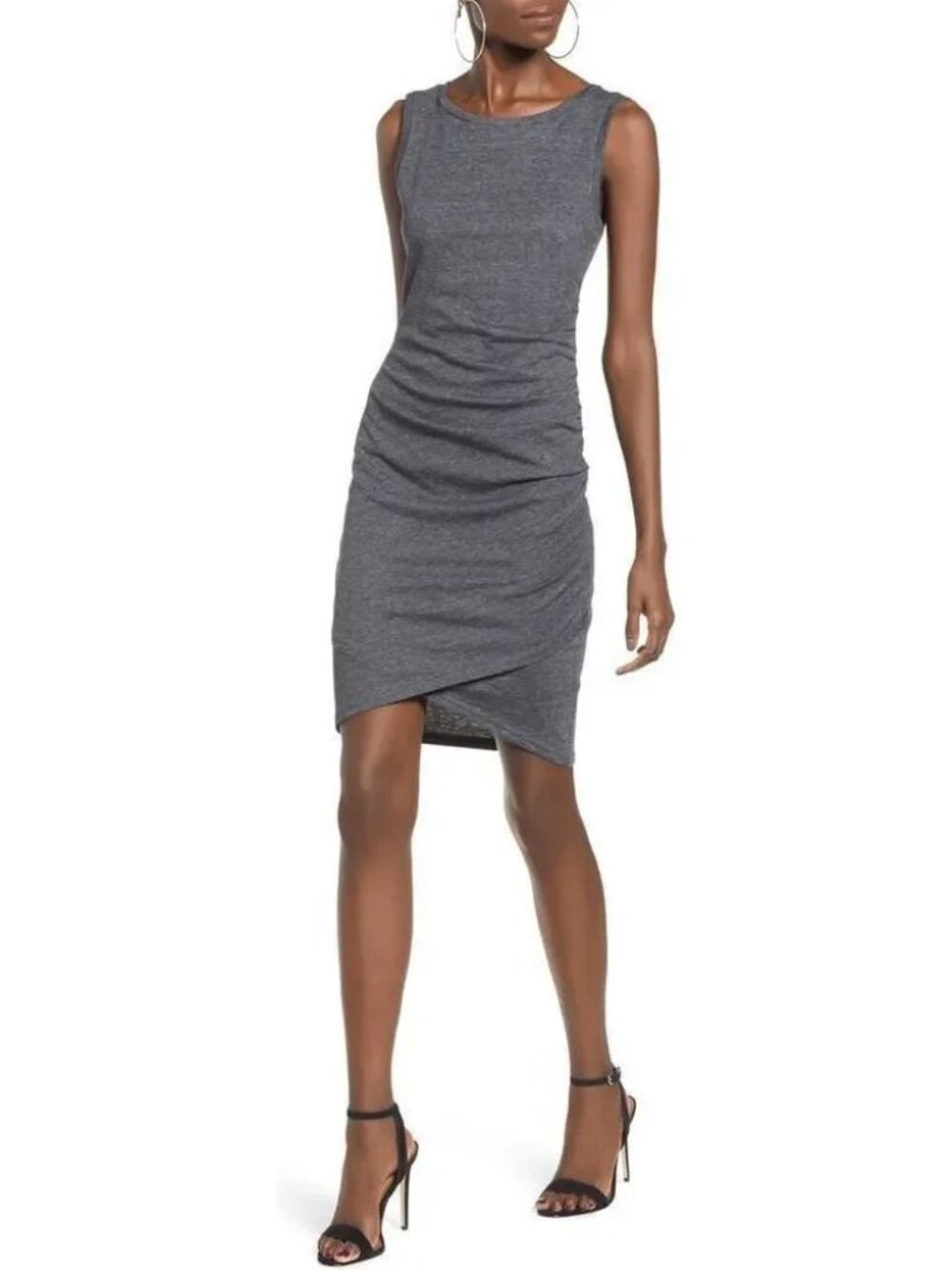 Leith Ruched Body-Con Tank Dress - Size XS - Medium Charcoal Heather